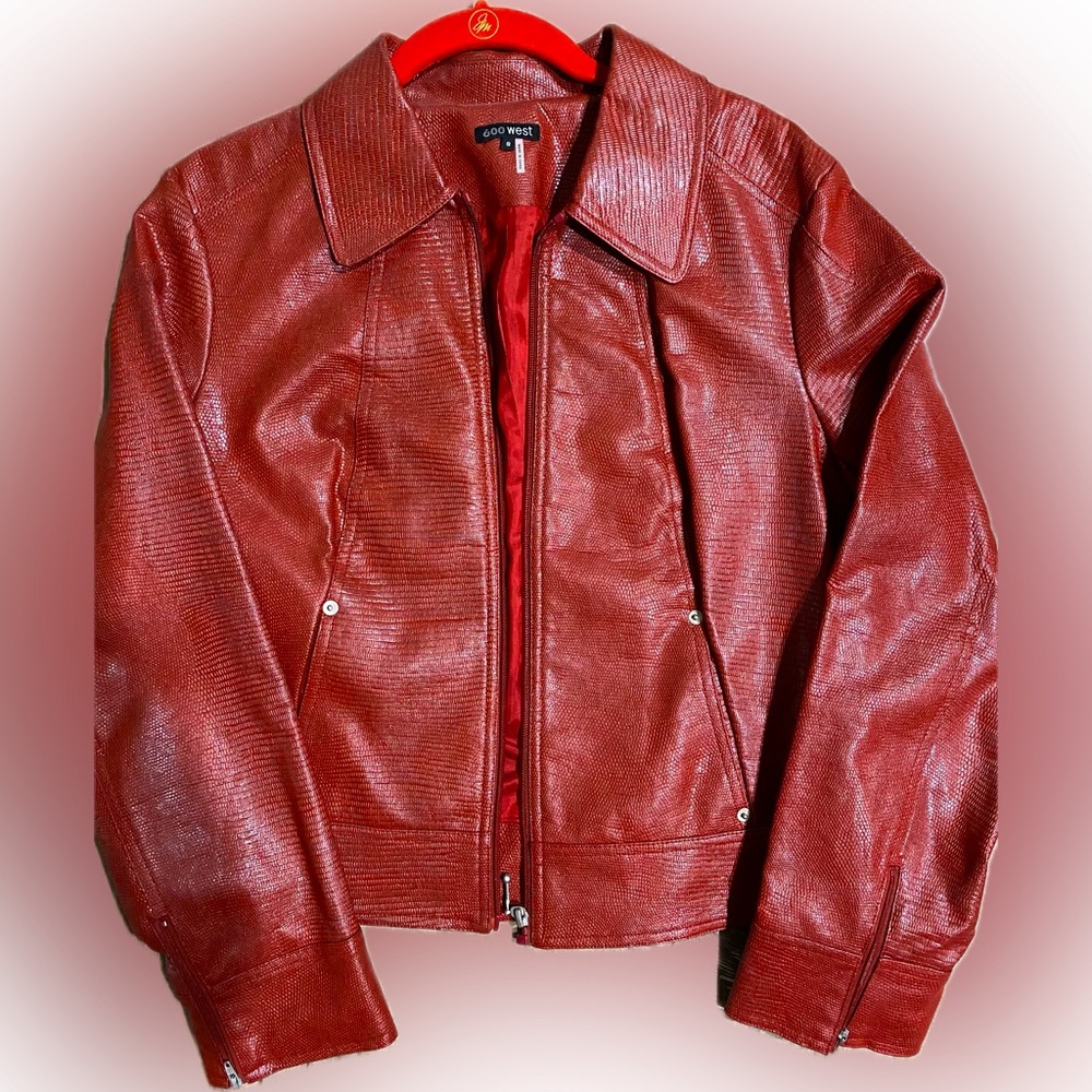 Red leather look jacket